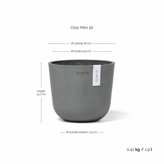 Oslo Mini small pot 16 Grey Small pots