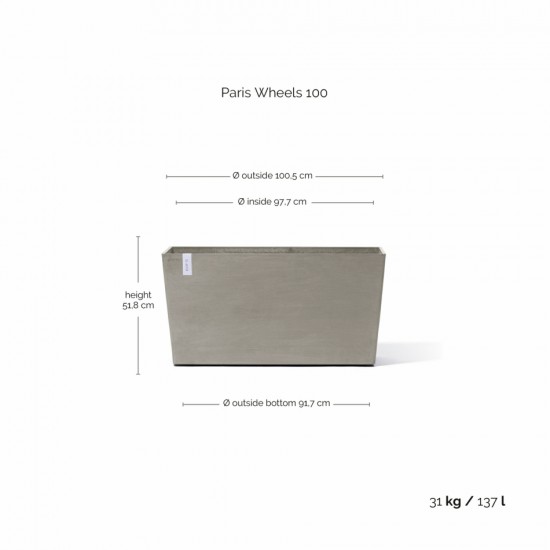 Big planter Paris Wheels 100 Taupe Rectangular paris wheels