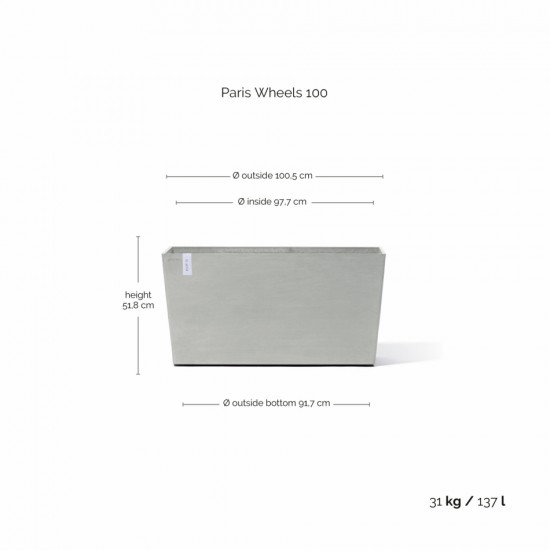 Big planter Paris Wheels 100 White Grey Rectangular paris wheels