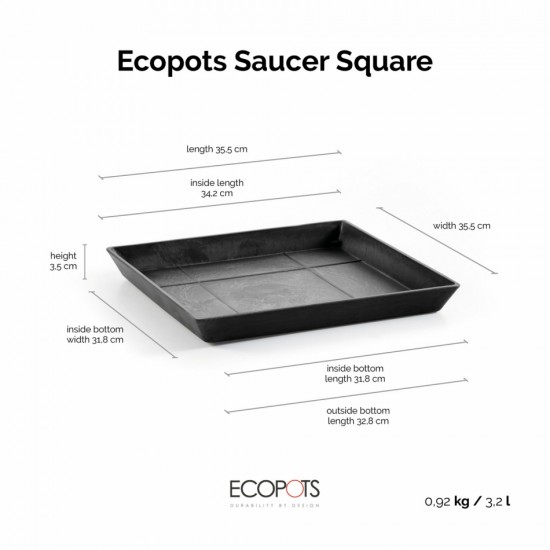 Saucer square 40 Dark Grey Square saucers 
