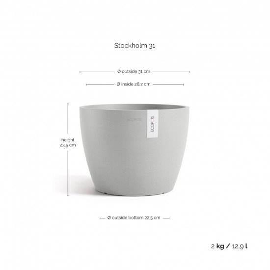 Stockholm Large round pot 30 White Grey Medium pots