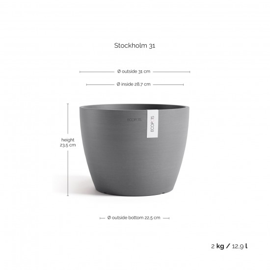 Stockholm Large round pot 30 Grey Medium pots