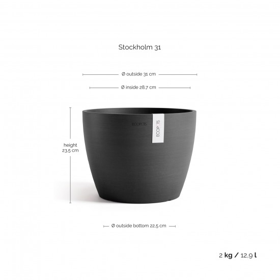 Stockholm Large round pot 30 Dark Grey Medium pots